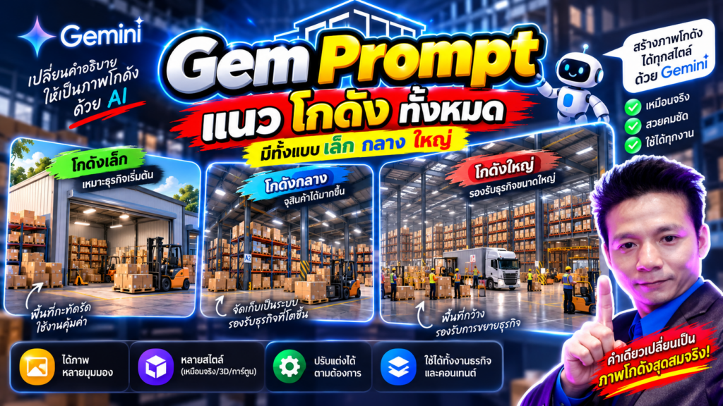 Gem Prompt แนว โกดัง แบบเล็ก กลาง ใหญ่ ทั้งหมด
